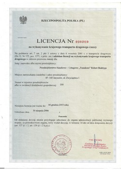 Licencja krajowa - PHU Transkom