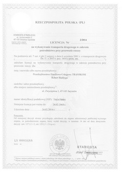 Licencja na spedycję ładunków - PHU Transkom
